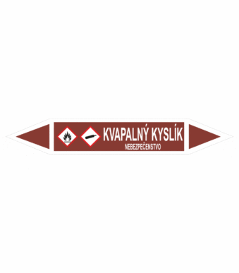 Značenie potrubí - Obojsmerné šípky se symboly: Kvapalný kyslík / Nebezpečenstvo