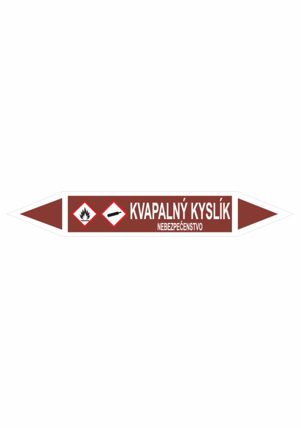 Značenie potrubí - Obojsmerné šípky se symboly: Kvapalný kyslík / Nebezpečenstvo