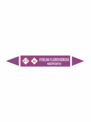 Značenie potrubí - Obojsmerné šípky se symboly: Kyselina fluorovodíková / Nebezpečenstvo