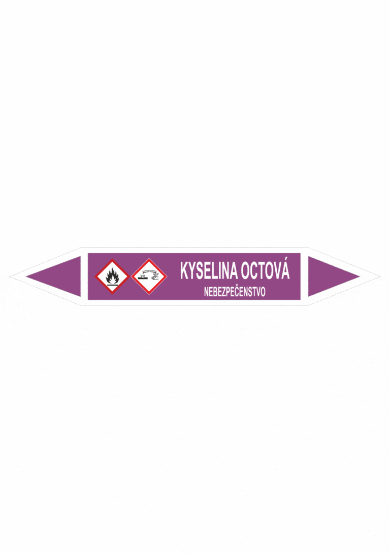 Značenie potrubí - Obojsmerné šípky se symboly: Kyselina octová / Nebezpečenstvo