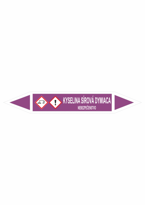 Značenie potrubí - Obojsmerné šípky se symboly: Kyselina sírová dymiaca / Nebezpečenstvo