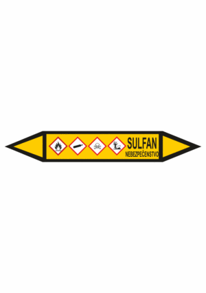 Značenie potrubí - Obojsmerné šípky se symboly: Sulfan / Nebezpečenstvo
