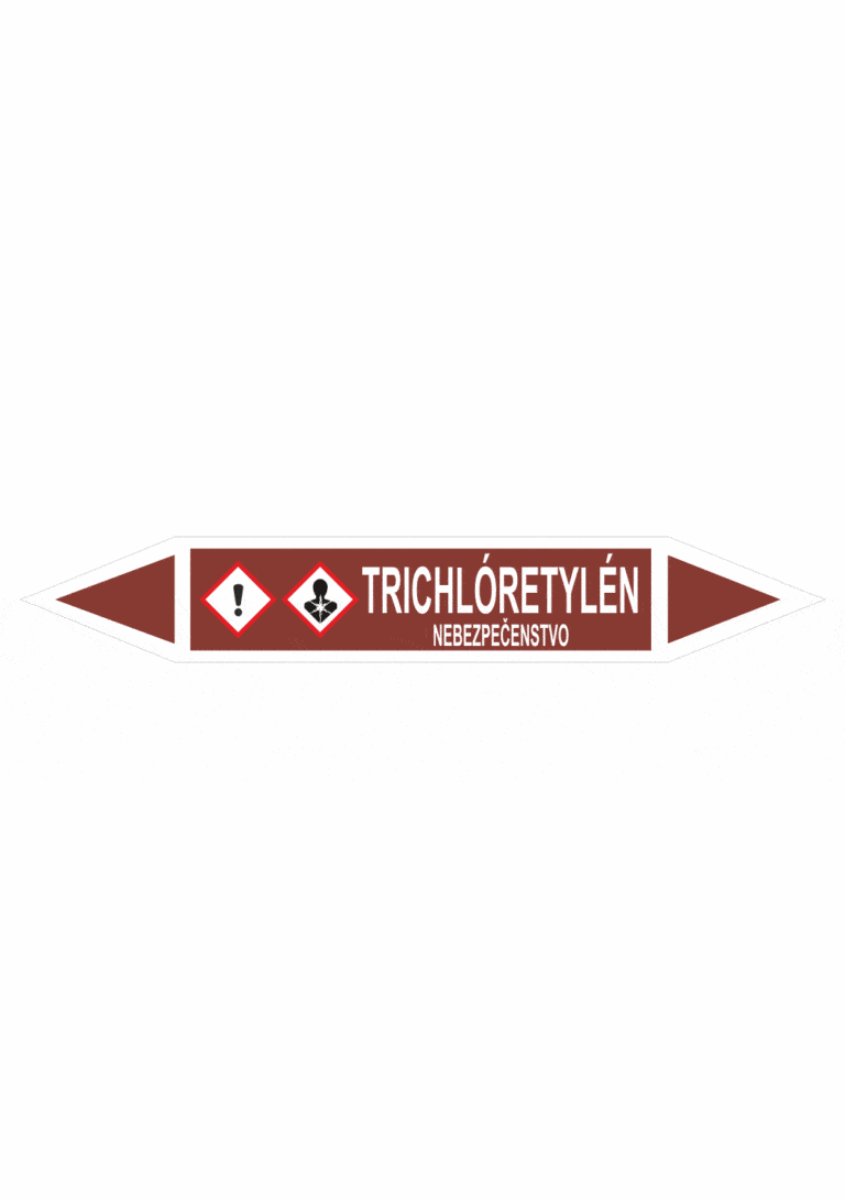 Značenie potrubí - Obojsmerné šípky se symboly: Trichlóretylén / Nebezpečenstvo