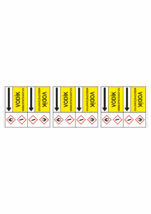 Značenie potrubí - Potrubné pásy smerove s textom a symbolom: Vodík / Nebezpečenstvo