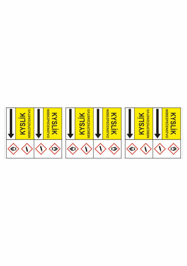 Značenie potrubí - Potrubné pásy smerove s textom a symbolom: Kyslík / Nebezpečenstvo