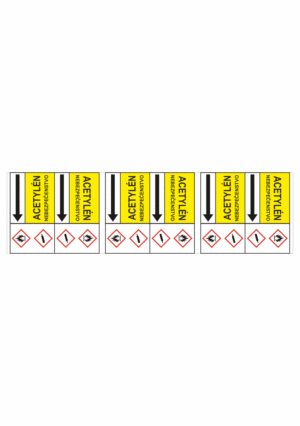 Značenie potrubí - Potrubné pásy smerove s textom a symbolom: Acetylén / Nebezpečenstvo