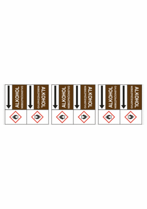 Značenie potrubí - Potrubné pásy smerove s textom a symbolom: Alkohol / Nebezpečenstvo