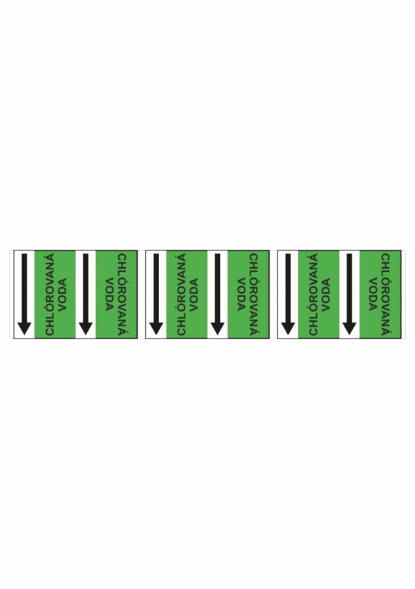 Značenie potrubí - Potrubné pásy smerove s textom: Chlórovaná voda