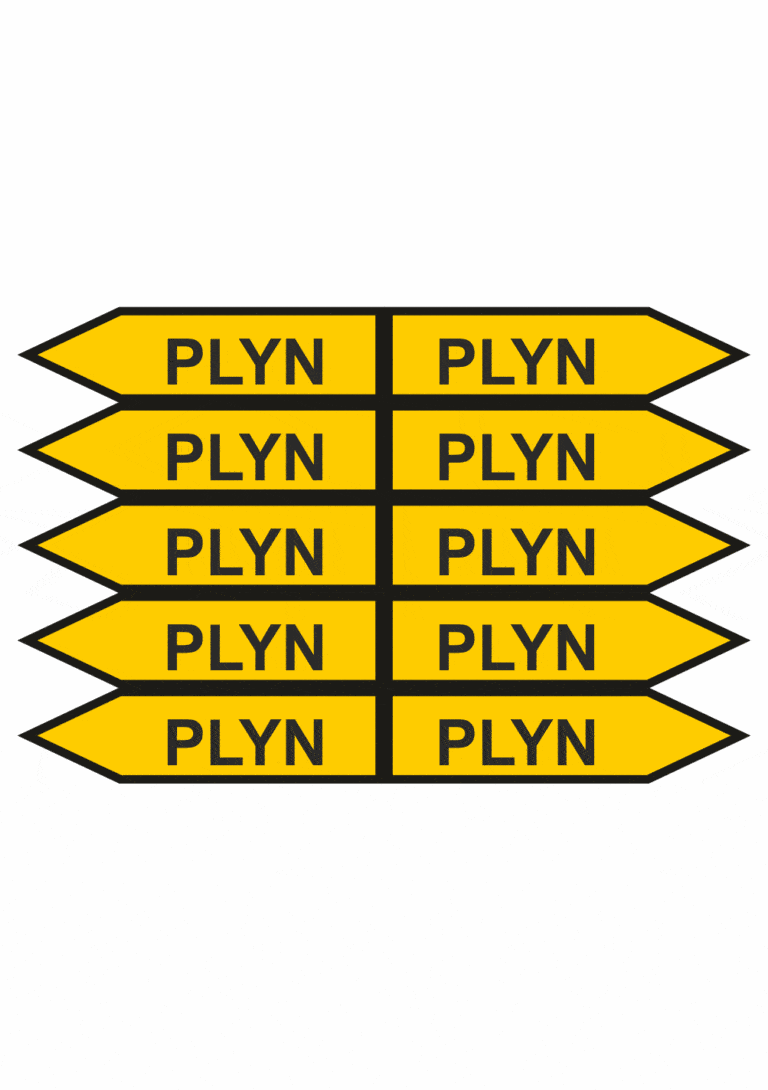 Značenie potrubí - Jednosmerné šípky: Plyn (Text)