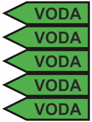 Značenie potrubí - Jednosmerné šípky: Voda, smer vľavo (Text)