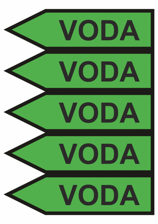 Značenie potrubí - Jednosmerné šípky: Voda, smer vľavo (Text)