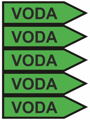 Značenie potrubí - Jednosmerné šípky: Voda, smer vpravo (Text)