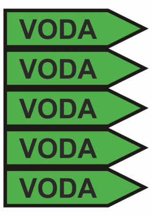 Značenie potrubí - Jednosmerné šípky: Voda, smer vpravo (Text)