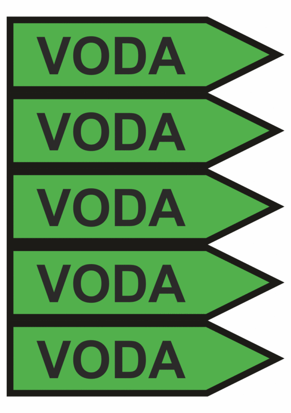 Značenie potrubí - Jednosmerné šípky: Voda, smer vpravo (Text)