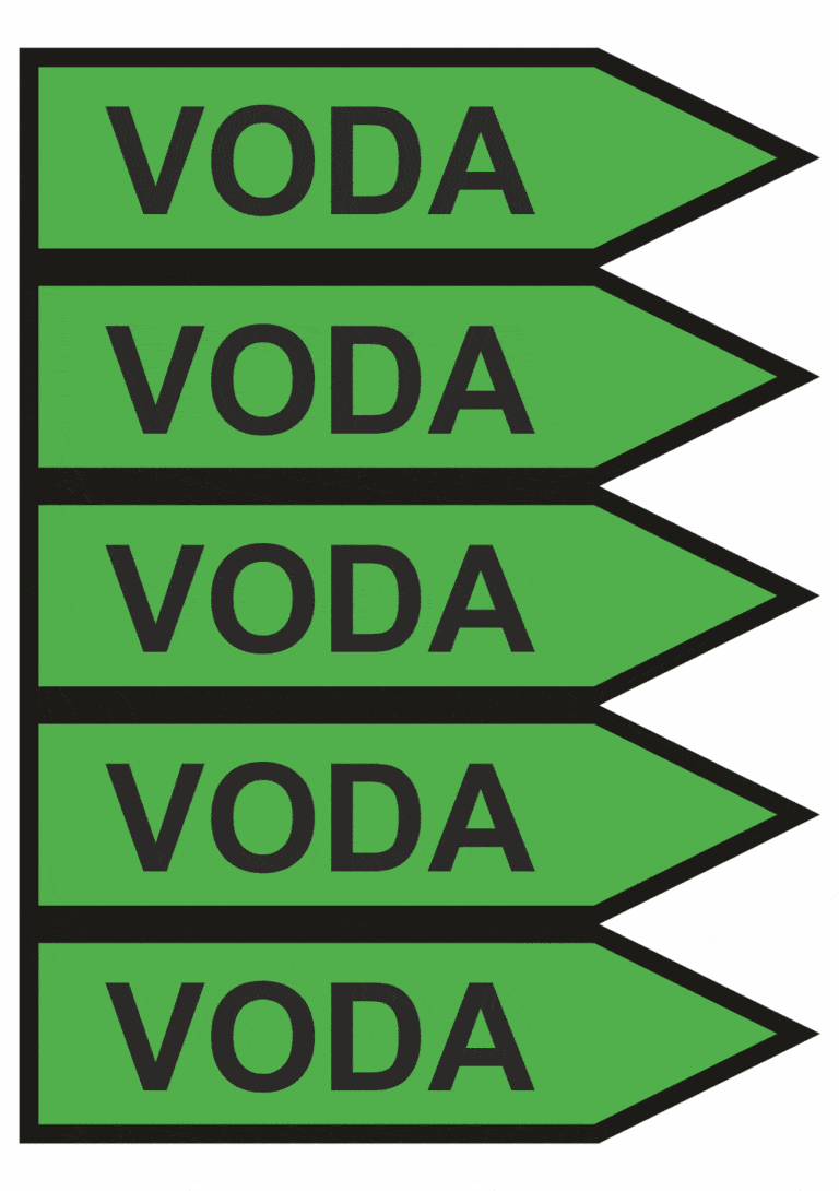 Značenie potrubí - Jednosmerné šípky: Voda, smer vpravo (Text)