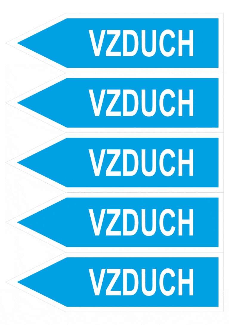 Značenie potrubí - Jednosmerné šípky: Vzduch, smer vľavo (Text)