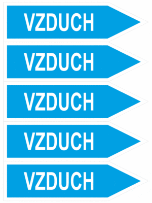 Značenie potrubí - Jednosmerné šípky: Vzduch, smer vpravo (Text)