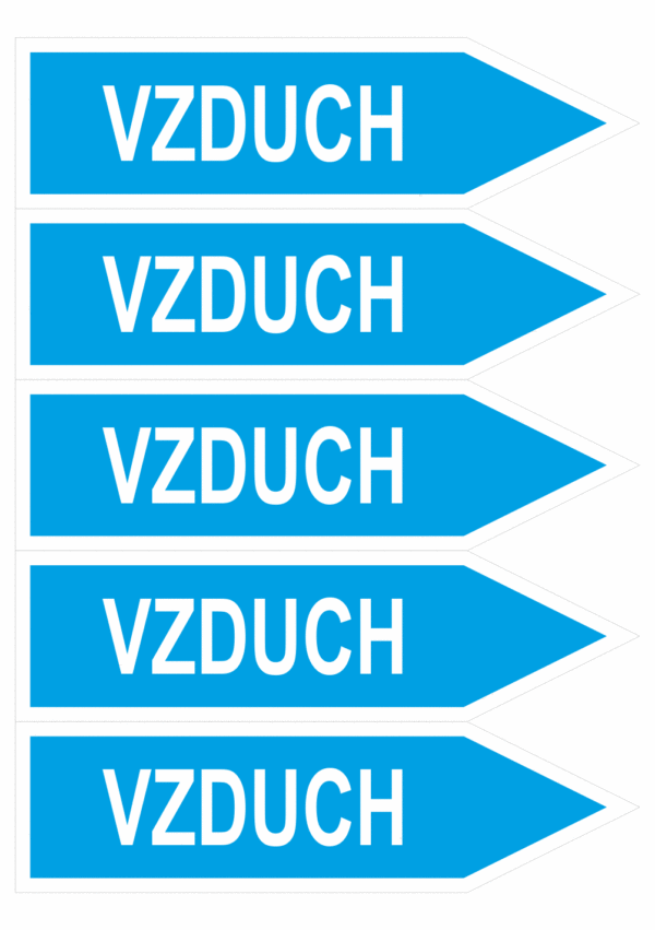 Značenie potrubí - Jednosmerné šípky: Vzduch, smer vpravo (Text)