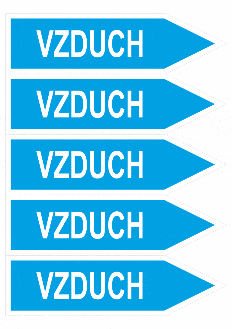 Značenie potrubí - Jednosmerné šípky: Vzduch, smer vpravo (Text)
