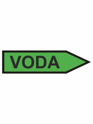 Značenie potrubí - Jednosmerné šípky: Voda (Text, velkosť 2,3, smer vpravo)
