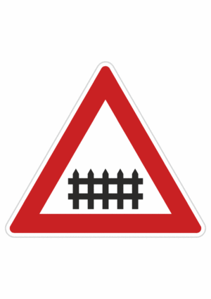 Plechové dopravné značky - Výstražné značenie: Železničné priecestie so závorami