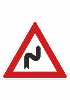 Plechové dopravné značky - Výstražné značenie: Dvojitá zákruta (prvá vpravo)