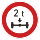 Plechové dopravné značky - Zákazové značenie: Zákaz vjazdu vozidiel, ktorých okamžitá hmotnosť pripadajúca na nápravu presahuje vyznačenú hranicu