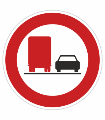Plechové dopravné značky - Zákazové značenie: Zákaz predchádzania pre nákladné automobily