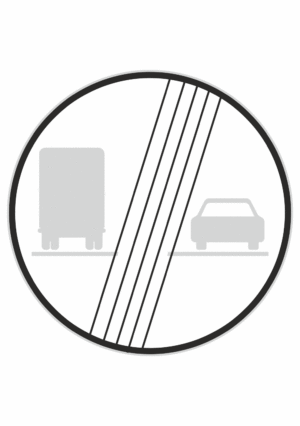 Plechové dopravné značky - Zákazové značenie: Koniec zákazu predchádzania pre nákladné automobily