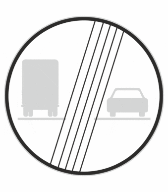 Plechové dopravné značky - Zákazové značenie: Koniec zákazu predchádzania pre nákladné automobily