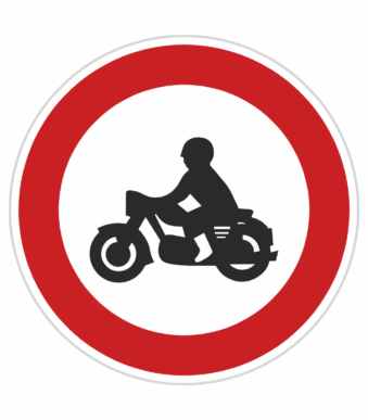 Plechové dopravné značky - Zákazové značenie: Zákaz vjazdu motocyklov