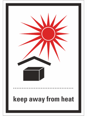Označenie obalov nebezpečných látok - Prepravné štítky: Chraňte před teplom / Keep away from heat