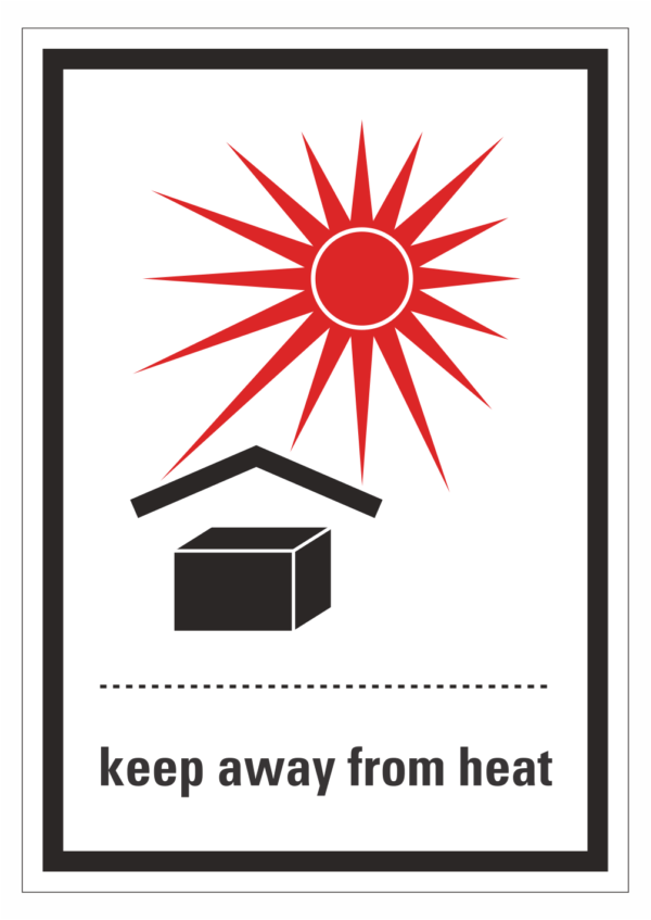 Označenie obalov nebezpečných látok - Prepravné štítky: Chraňte před teplom / Keep away from heat