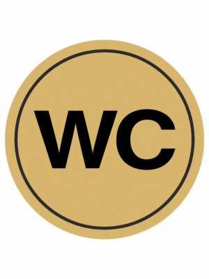 Značenie budov a pristor - Piktogramy na zlatej samolepiacej fólii: WC (Text)