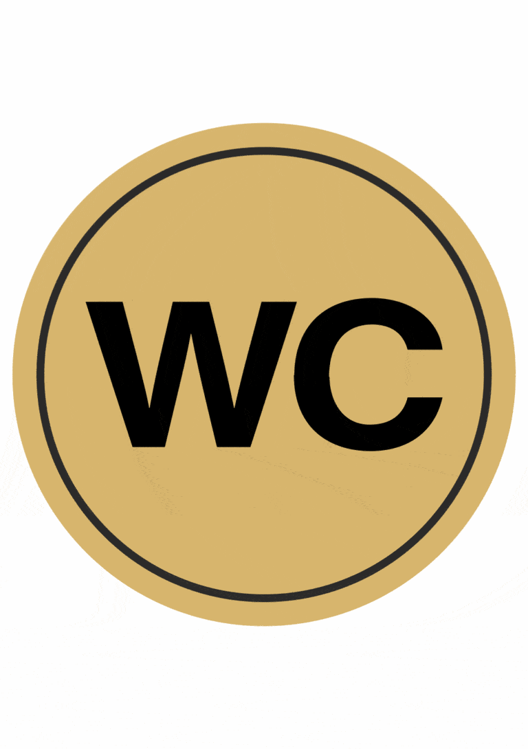 Značenie budov a pristor - Piktogramy na zlatej samolepiacej fólii: WC (Text)