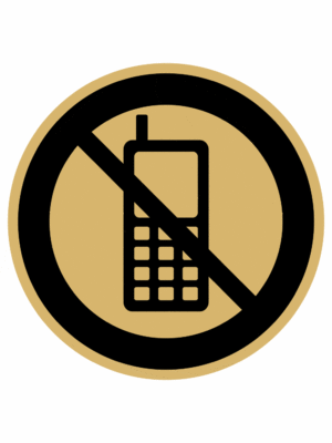 Značenie budov a pristor - Piktogramy na zlatej samolepiacej fólii: Zákaz mobilných telefonóv