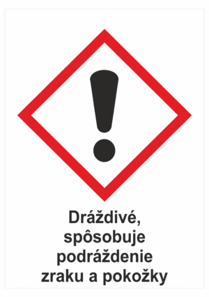 Označenie obalov nebezpečných látok - GHS symboly s textom: Dráždivé, sposobuje podráždenie zraku a pokožky
