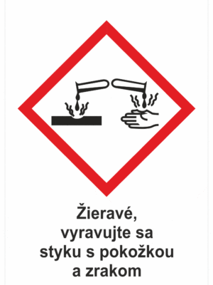Označenie obalov nebezpečných látok - GHS symboly s textom: Žieravé, vyravujte sa styku s pokožkou a zrakom