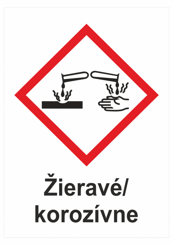 Označenie obalov nebezpečných látok - GHS symboly s textom: Žieravé / Korozívne
