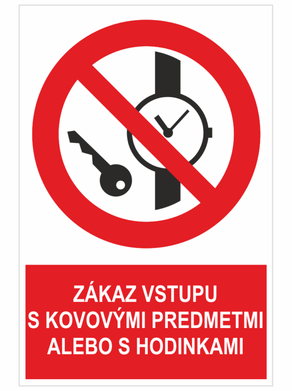 Zákaz vstupu s kovovými predmetmi ISO 7010