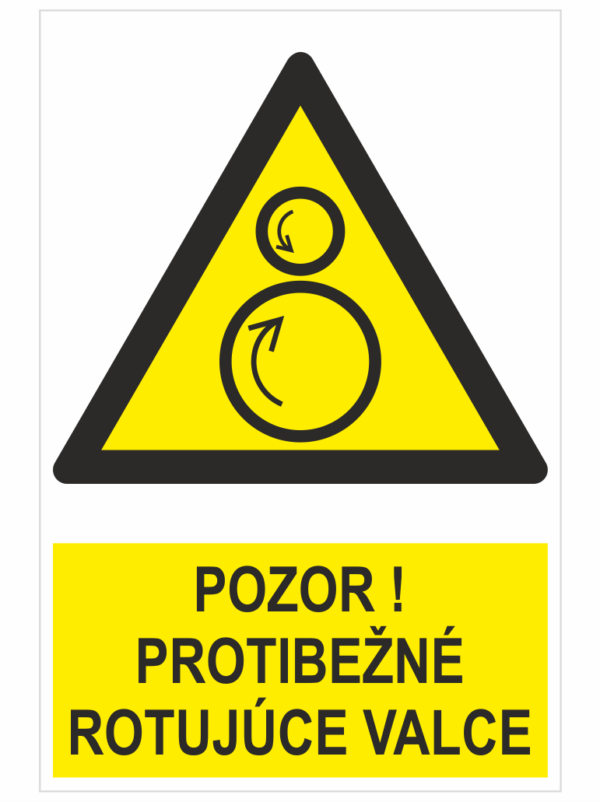 POZOR! protibežné rotujúce valce – ISO 7010