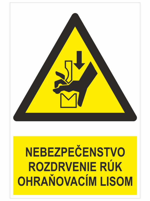 NEBEZPEČENSTVO Rozdrvenie rúk medzi nástrojmi ohraňovacieho lisu – ISO 7010